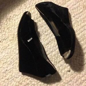 Toms Black Velvet Wedges
